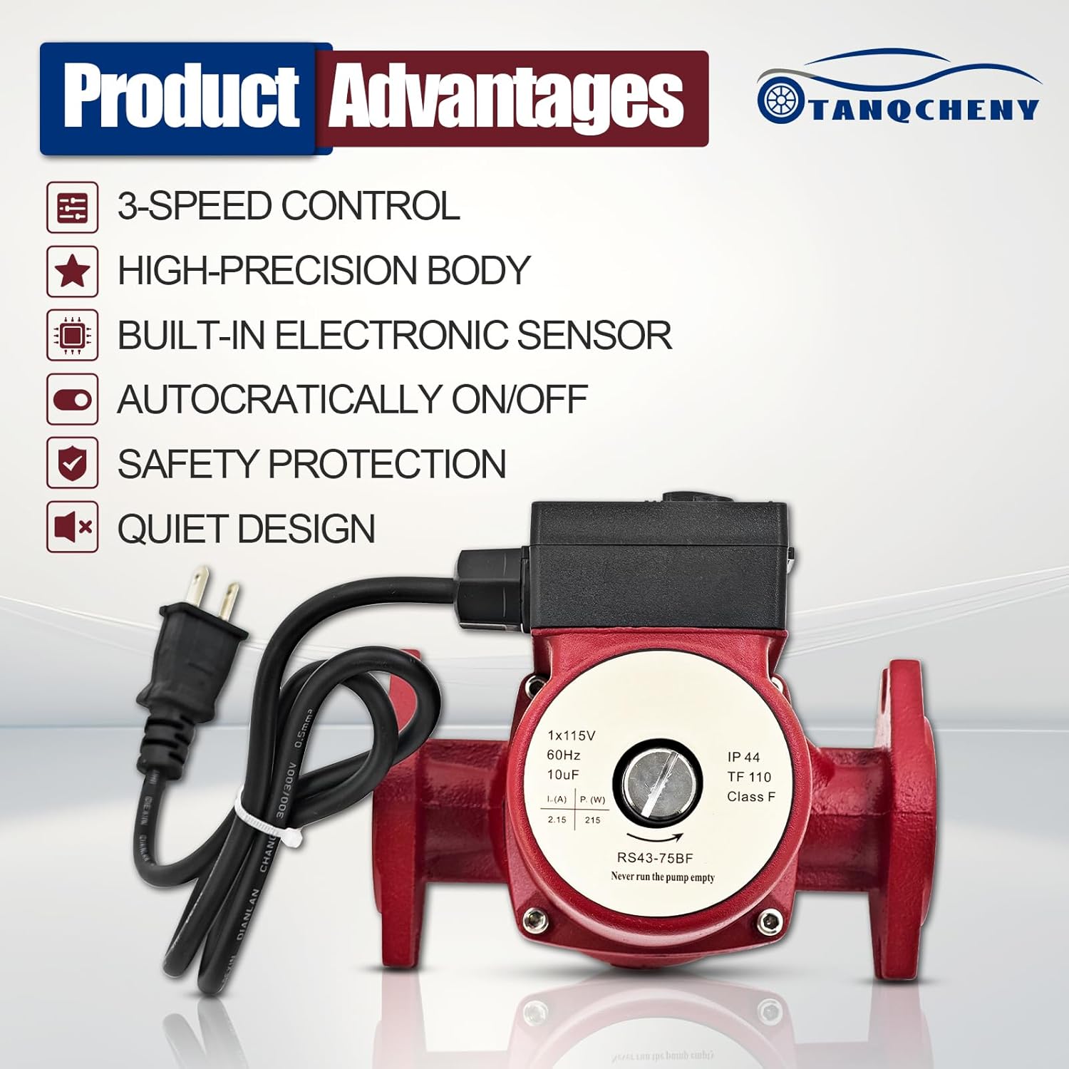 UP43-75BF Circulation Pump compatible with Grundfos 115V 1/6HP 3-Speed Recirculating Pump, Hot Water Circulator 52722370