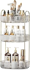 360° Rotating Makeup Organizer, Large-Capacity Skincare Make Up Storage 3 Tier Perfume Organizers Cosmetic Dresser Organizer with Makeup Brush Holder, Fits Bedroom, Bathroom, Vanity Shelf Countertop