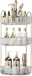 360° Rotating Makeup Organizer, Large-Capacity Skincare Make Up Storage 3 Tier Perfume Organizers Cosmetic Dresser Organizer with Makeup Brush Holder, Fits Bedroom, Bathroom, Vanity Shelf Countertop