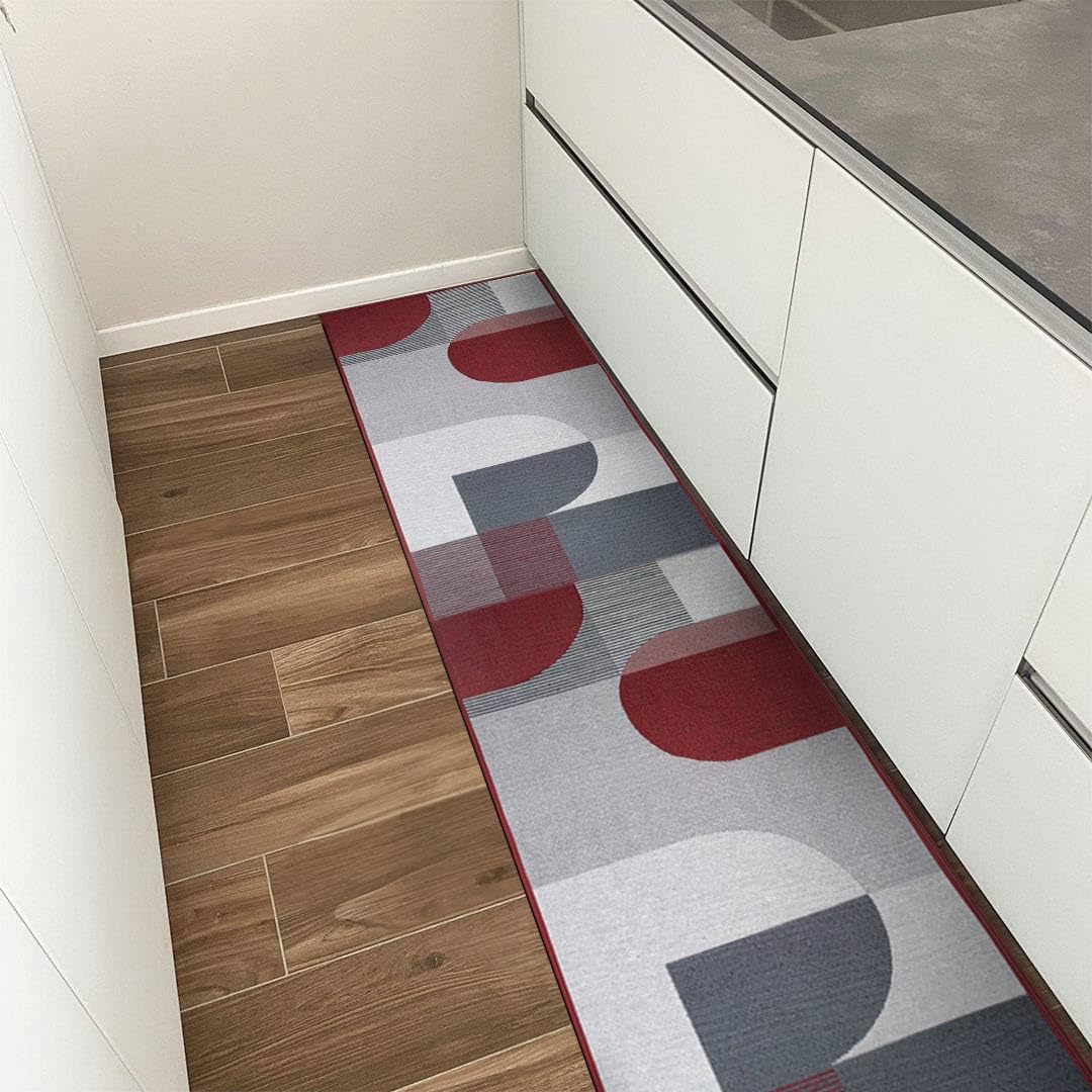 OLIVO.shop Tappeto Cucina Lavabile Antiscivolo, Tappeto per Cucina in Cotone, Passatoia Cucina Antiscivolo, Tappeto Moderno Cucina Multiuso, SPRINT FORME (ROSSO, 50x180 cm)