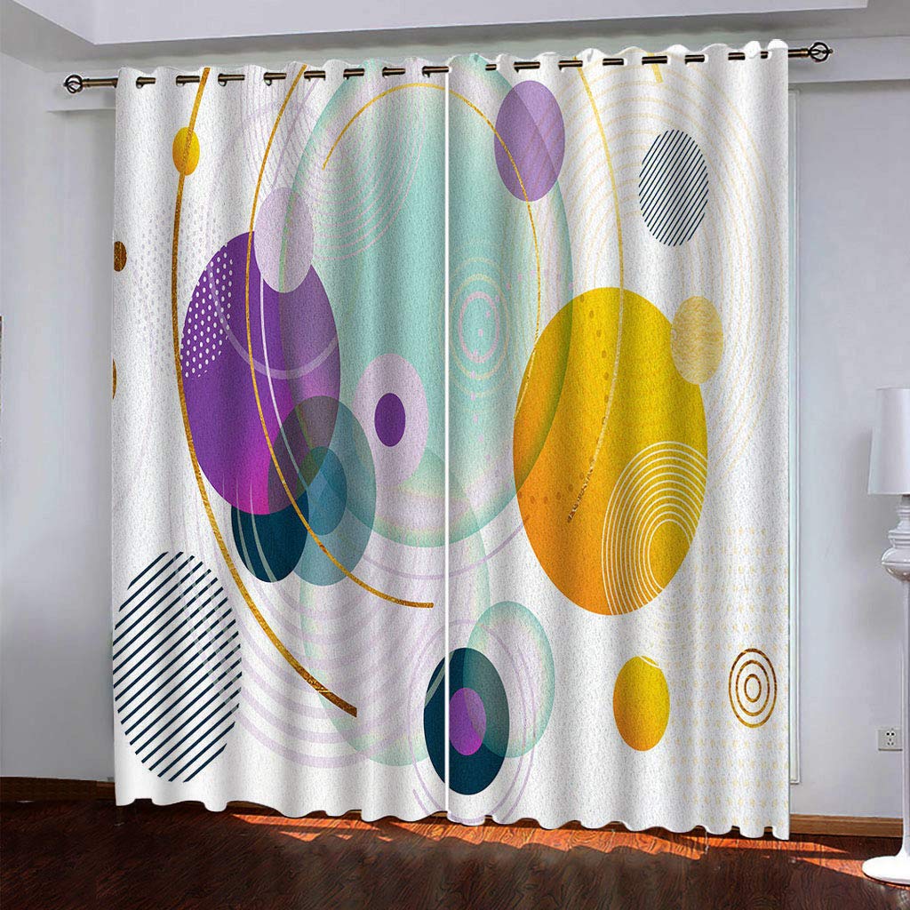 Maynuo Boys Curtains For Bedroom 3D Geometric Circular Pattern Printed Curtain For Kids Blackout Eyelet 110X62inch Pattern Thermal Insulated Room Window Draperies For Living Room