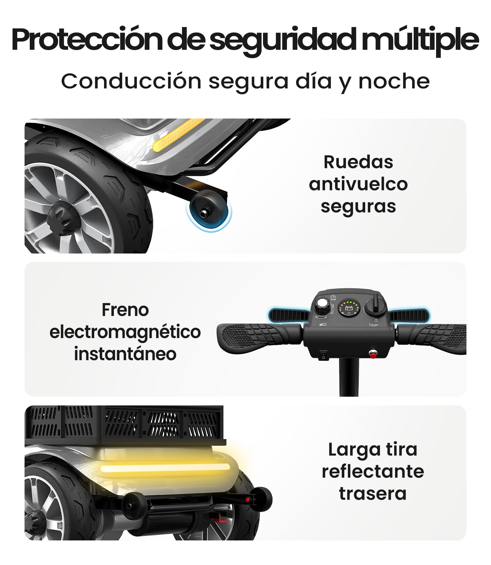 VOCIC D35 Scooter eléctrico Plegable 35km, Doble Cesta 40L, Capacidad 136kg | ruedas de 20 cm, asiento ergonómico ajustable, batería extraíble, ideal para personas mayores (Gris Plateado)