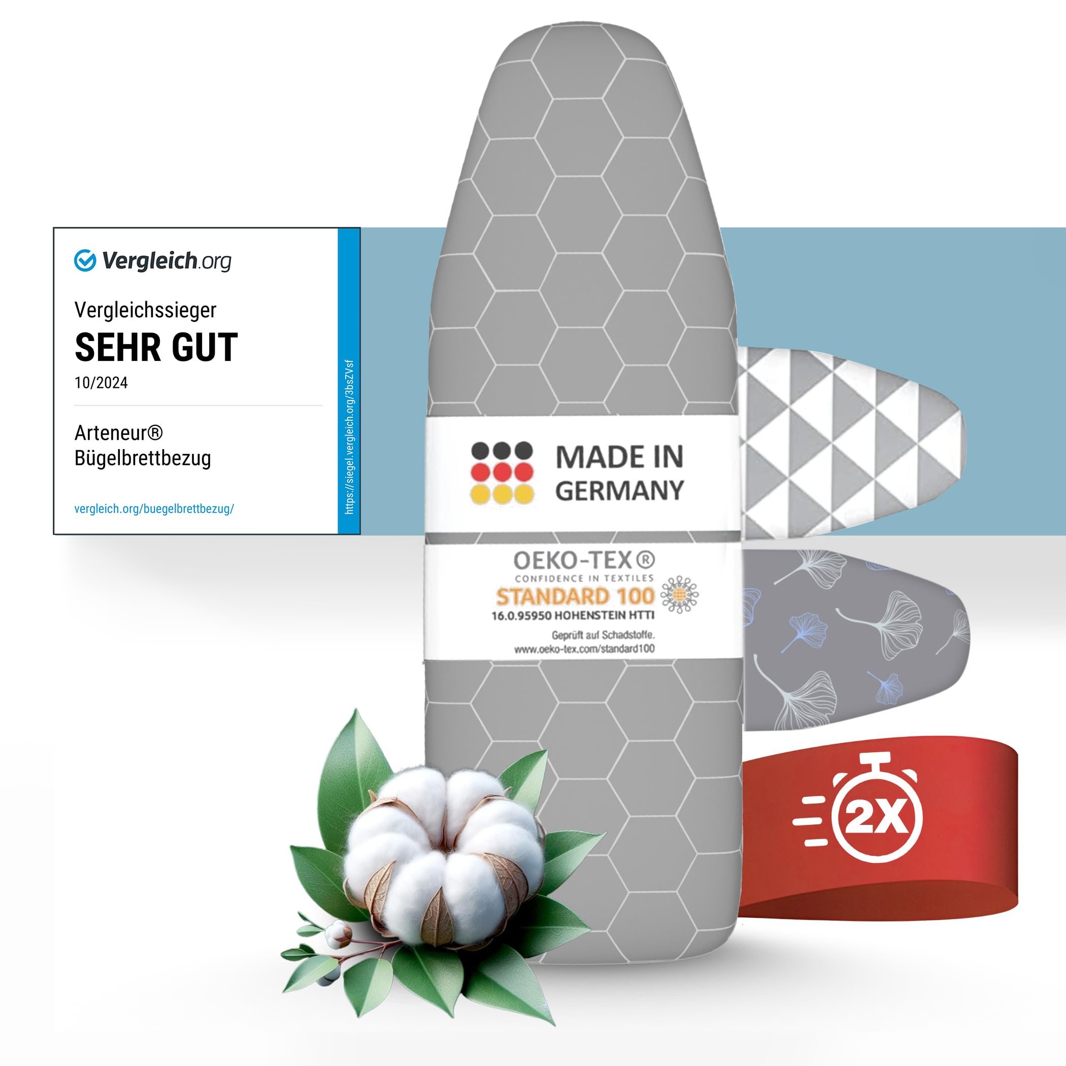 arteneur Ironing Board Covers Large 145x54 padded - Made in Germany Iron Board Cover for Steam Iron - Easy Fit with Elastic Drawstring, Heat Reflective Aluminum Coating & Vapour Permeable (XXL)