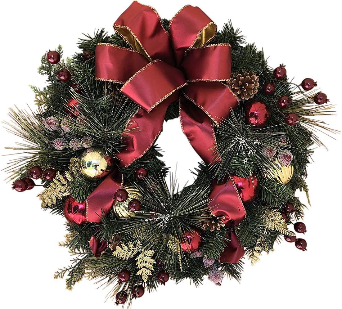 The Wreath Depot Easton Christmas Wreath 24 Inch, Elegant Designer Holiday Door Wreath, Designed in USA, White Gift Box Included