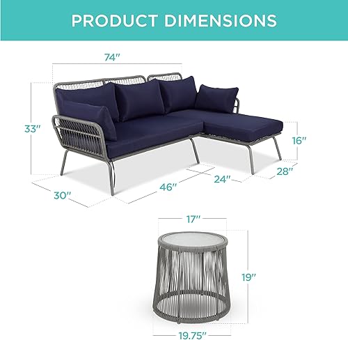 Miniatura 7 de Best Choice Products Muebles de patio seccionales tejidos de cuerda para exteriores juego de sofá de conversación en forma de L para patio trasero