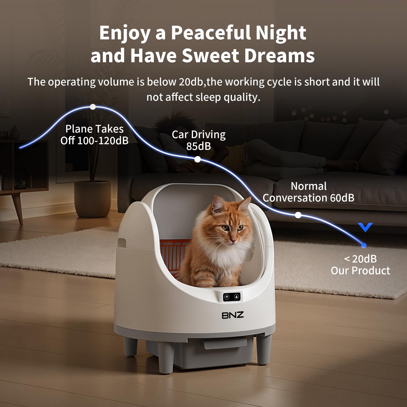 BNZ Self Cleaning Litter Box – Automatic Cat Litter Box for Multiple Cats | App Control, Safety Sensors, Open Top Design | Includes Scent Cartridge & Trash Bags - image 4