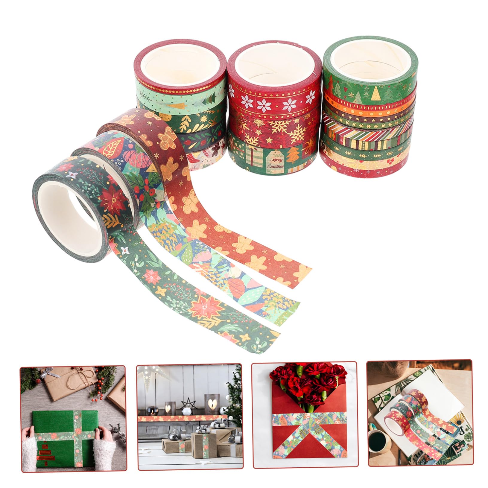 VILLCASE 5 Juegos Cinta Washi Navideña Cintas De Cuaderno Cinta De Manualidades Navideñas Pegatinas Navideñas Christmas Stickers Cinta De Papel Washi De Navidad Cintas Adhesivas 21 Rollos*5