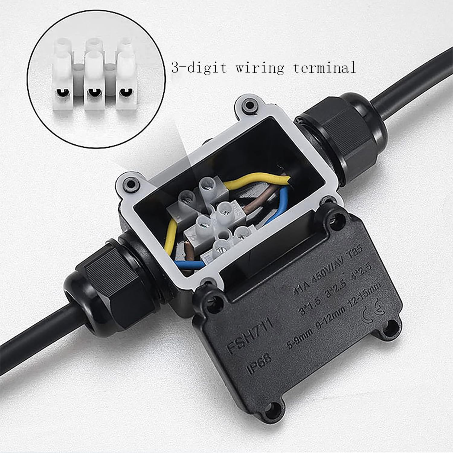 Outdoor Waterproof Junction Box IP65 2 Way Junction Box 5 to 15mm Lighting Waterproof Power Box Cable Connector for Module Lamp Street Lamp Tunnel Lamp Black