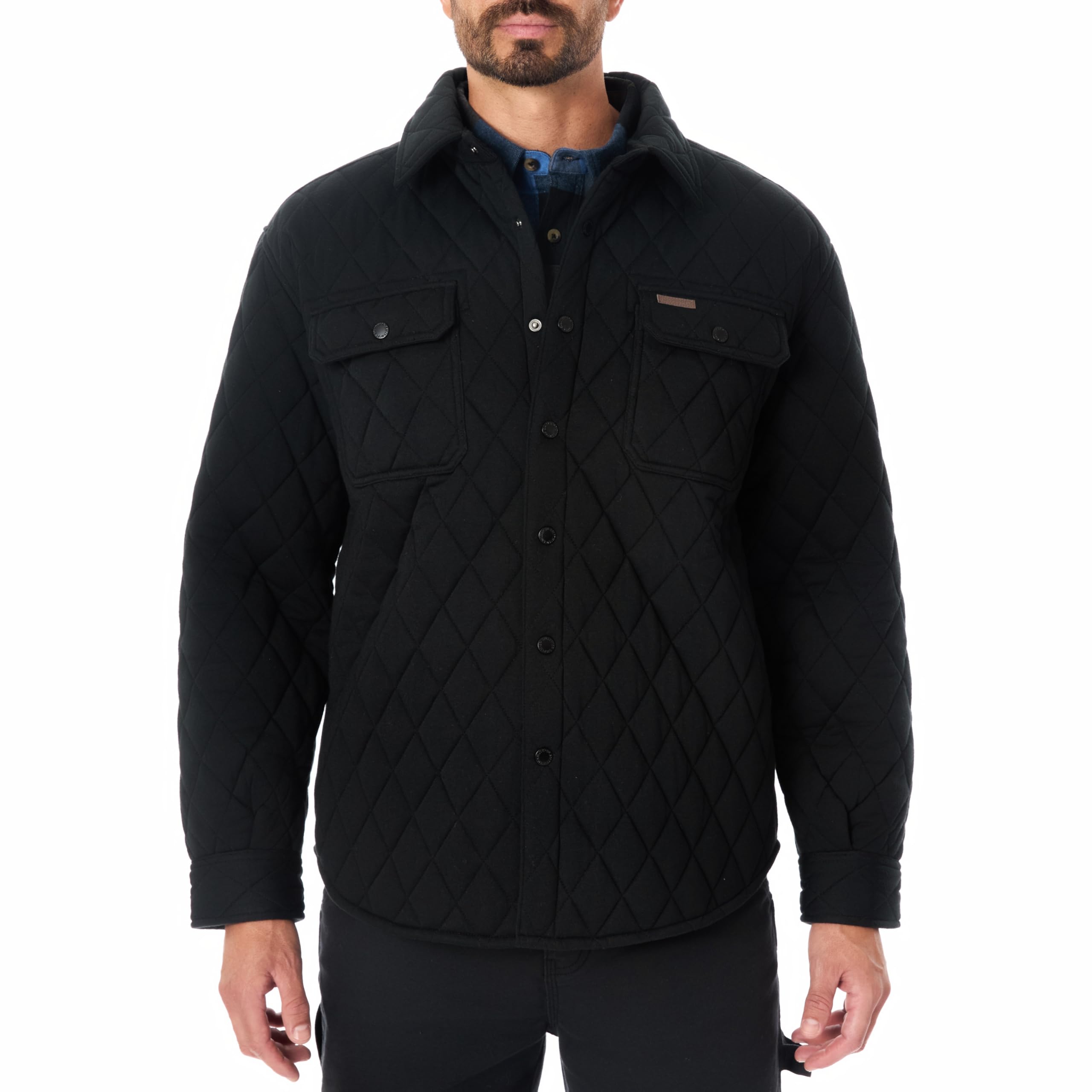 Smith's Workwear Men's Snap Closure Diamond Quilted Knit Shirt-Jac, Black