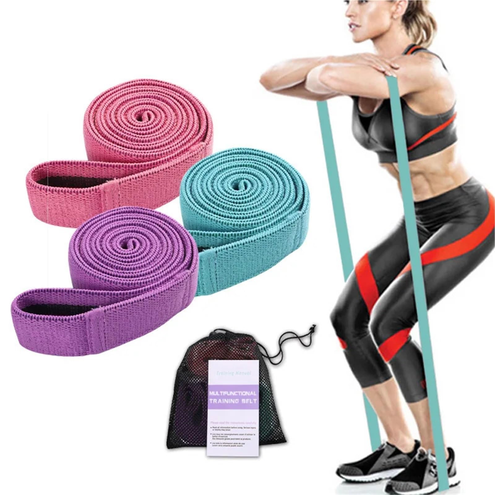 Fitnessbänder 3er-Pack Stoff-Bein- und Gesäß-Übungsbänder, Lange Widerstandsbänder for den Po, elastische Hüftbänder, Fitness-Workout-Krafttrainingsschlaufen