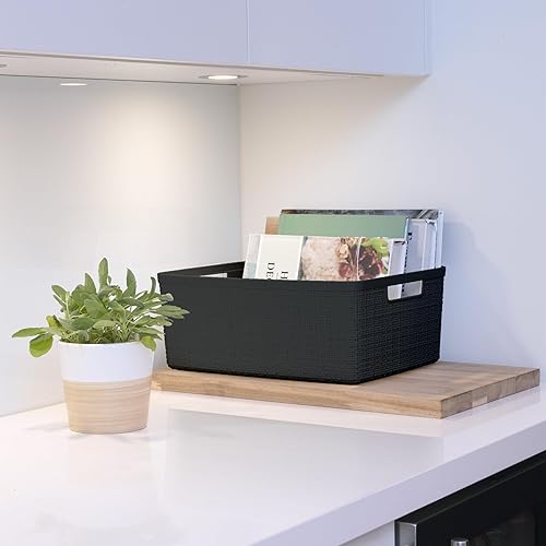 Miniatura 6 de Curver Juego de 6 cestas decorativas de plástico de yute mediano de 12 litros, para organización y almacenamiento, contenedores perfectos para