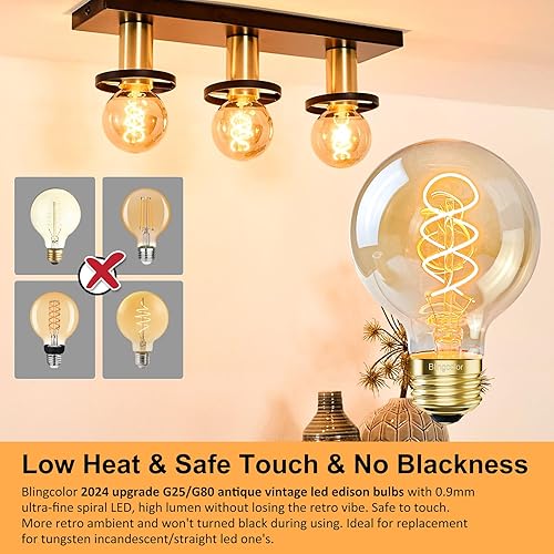 Miniatura 4 de Bombillas LED Edison vintage regulables equivalentes a 60 W, base E26 G25G80 6 W LED ámbar cálido 2200K Edison bombilla de luz Edison, paquete de 4