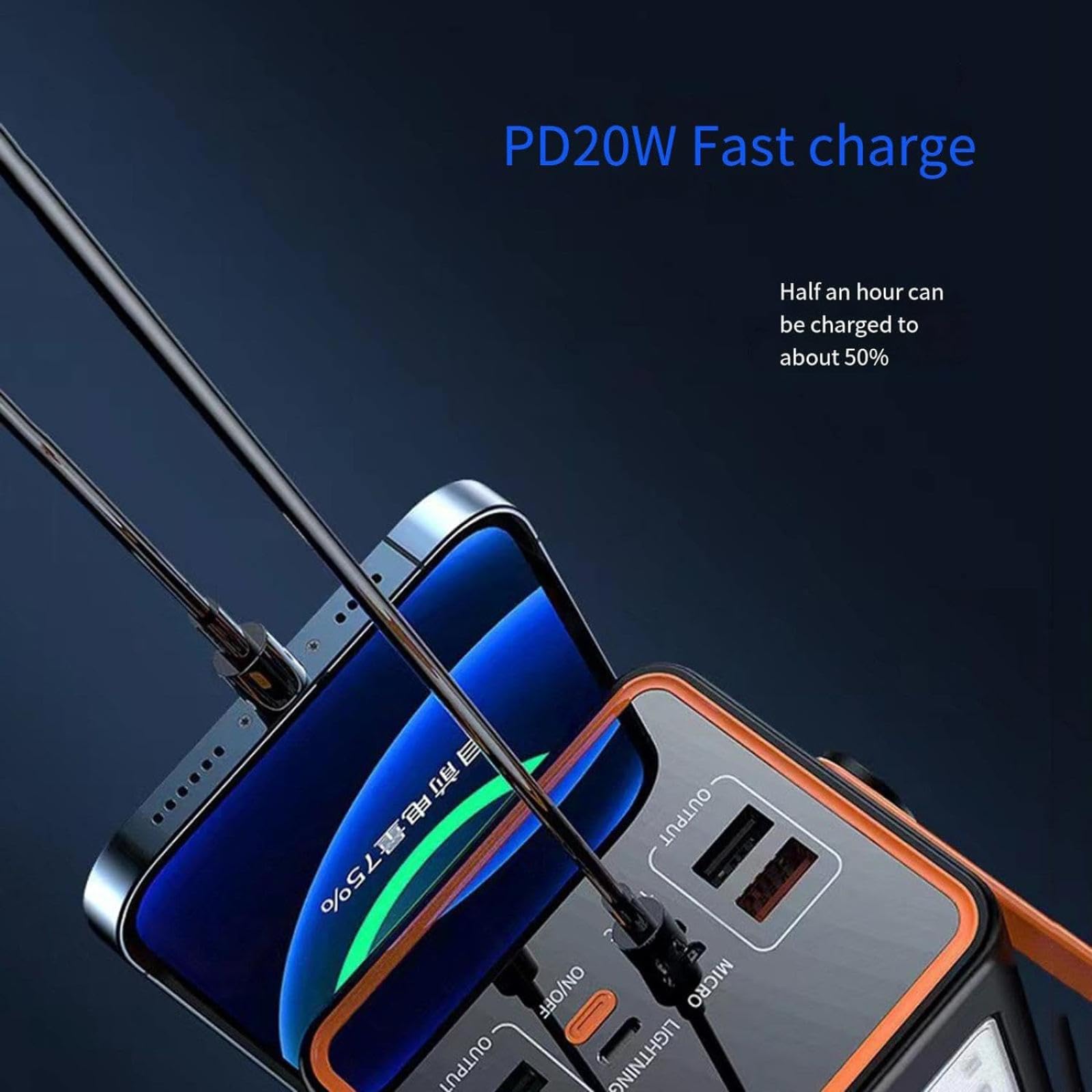 Laptop Power Bank/Bank energii do lampy kempingowej 66W Szybkie ładowanie 120000 mAh Mobilny zasilacz o dużej pojemności (120000mA/czarny [szybkie ładowanie])