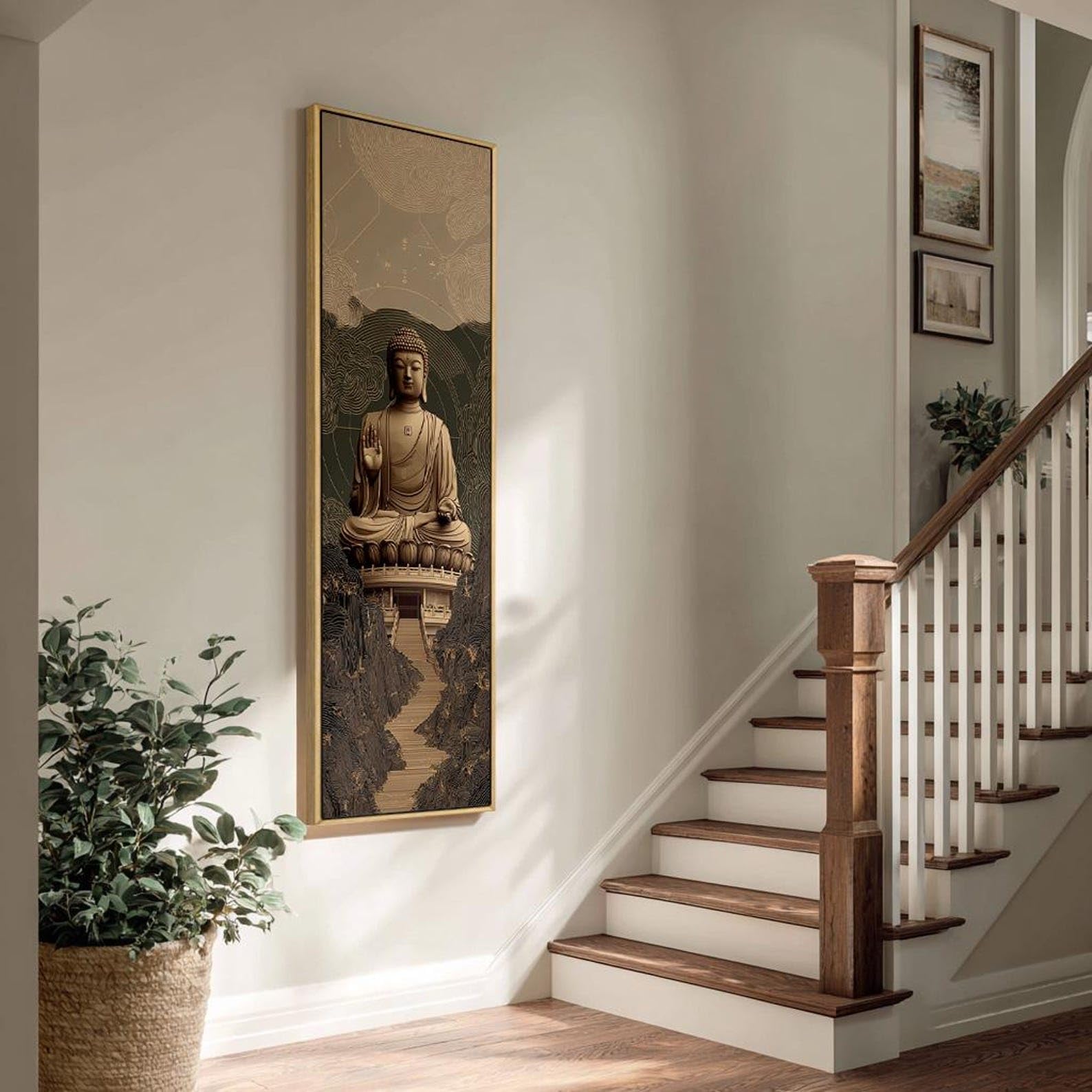 YUSUZHU Arte buddista, quadro astratto su tela alto e sottile, stampa buddista verticale lunga per ufficio o corridoio, opera d'arte lunga e stretta (35x105 cm/senza cornice)