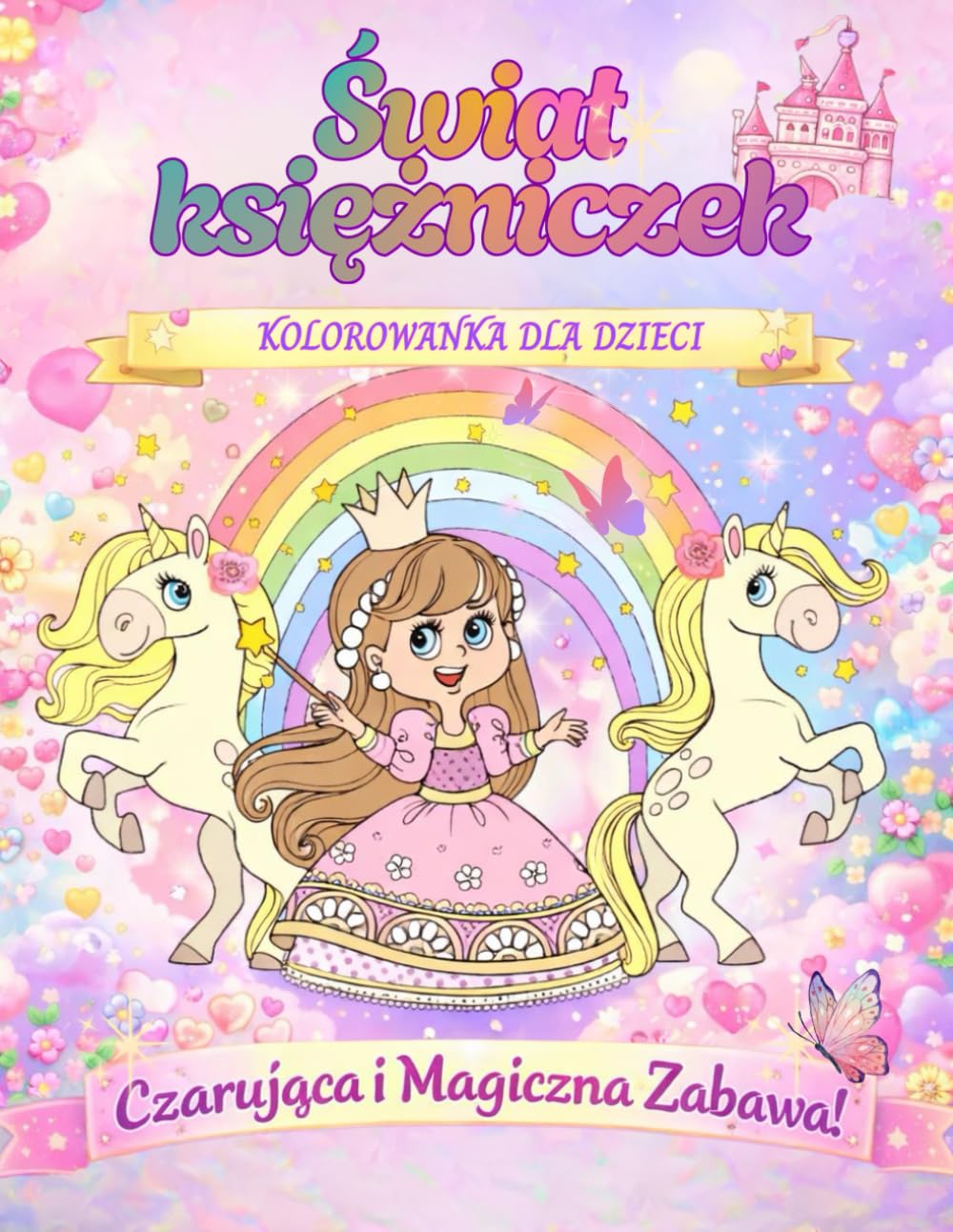 Świat Księżniczek – Kolorowanka dla Dzieci 4–8 Lat: Kolorowanka dla dziewczynek | Czarująca i Magiczna Zabawa z Księżniczkami i Jednorożcami