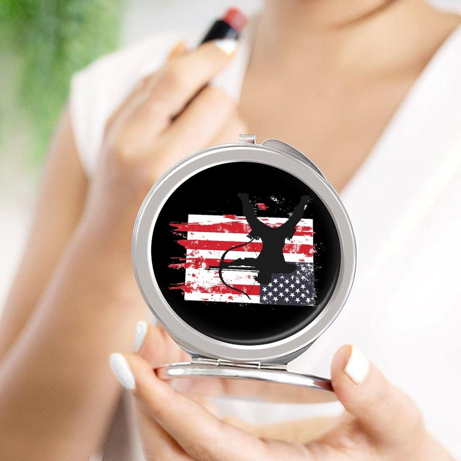 Archery US Flag Men Archer Bowhunting Hunter Compact Makeup Mirror Mini Foldable Cosmetic Mirror Portable Travel Mirror for Purse Pocket