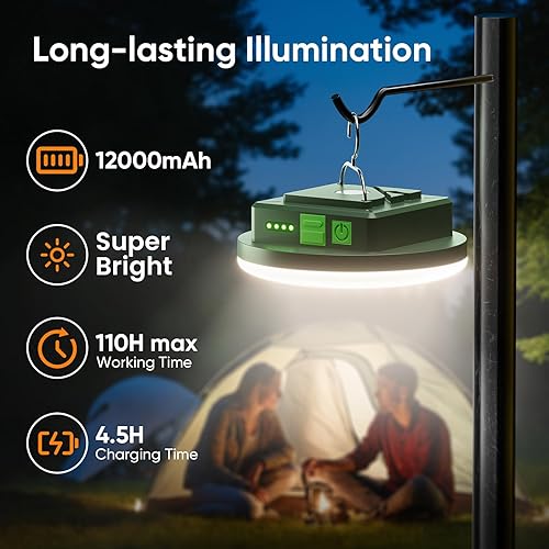 Miniatura 3 de Eventek Linterna de campamento de 12000 mAh, luces LED ultra brillantes con 4 modos y magnética, linterna recargable impermeable IPX5 para cortes de