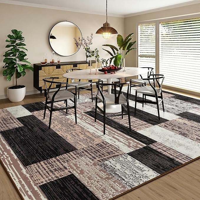 Tapis pour chambre à coucher et salon style patchwork marron