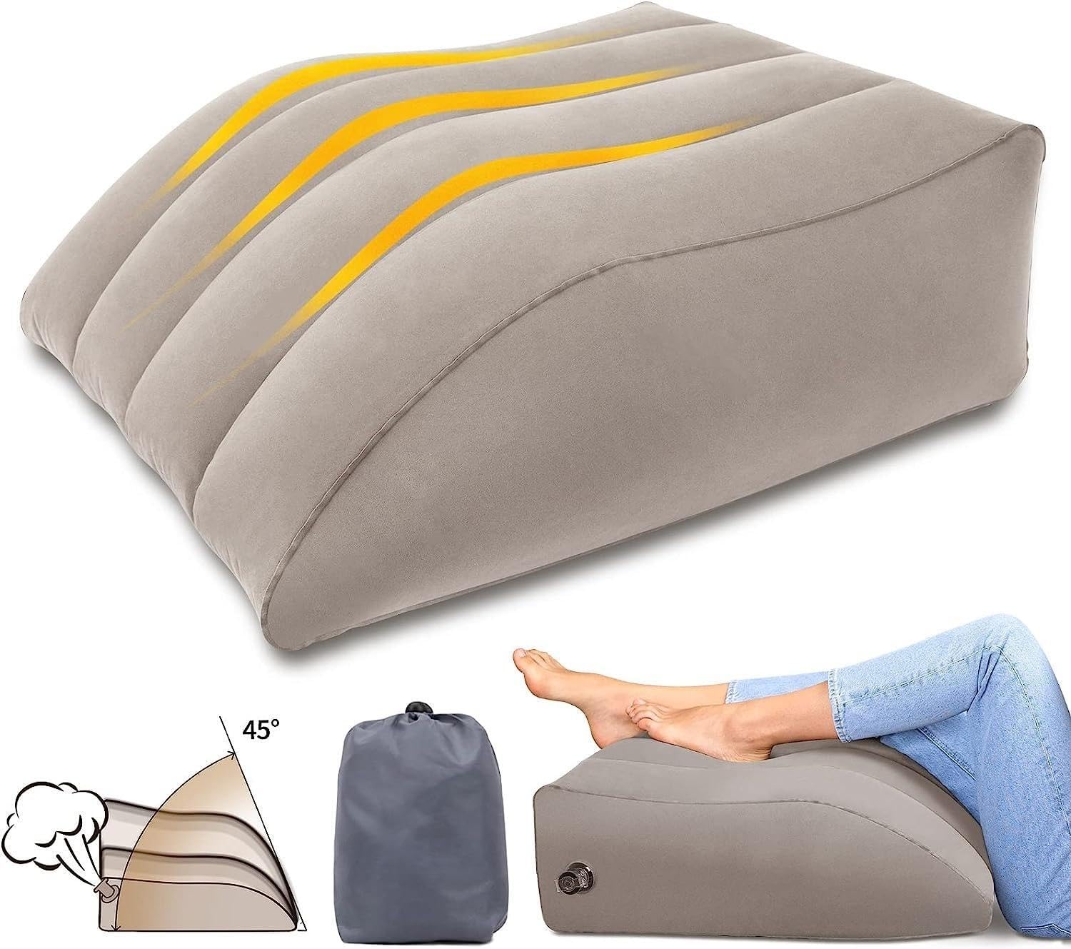 MTRoyaldia Polyvinyl Chloride Leg Elevation Pillows, Inflatable Leg Pillows for Swelling, Portable Wedge Pillow for Improve Circulation and Reduce Swelling, Suitable for Sleeping, Pregnant, (Grey)
