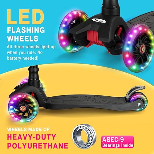 Miniatura 3 de Patinetes para niños de 3 a 5 años, patinete para niños y niñas, 4 alturas ajustables, rodamiento AEBC-9, 3 ruedas iluminadas, inclinación para