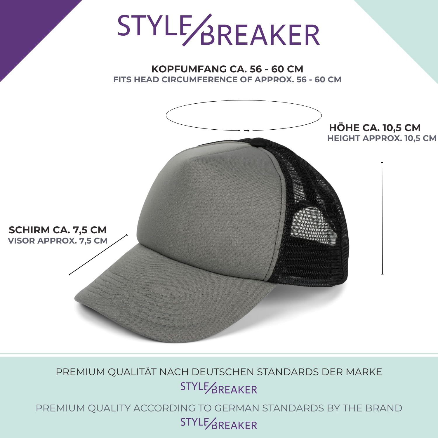 styleBREAKER Gorra de Camionero Unisex de 5 Paneles con Malla Transpirable, Cierre Ajustable con Clic, diseño Ligero y ventilado para Hombres y Mujeres