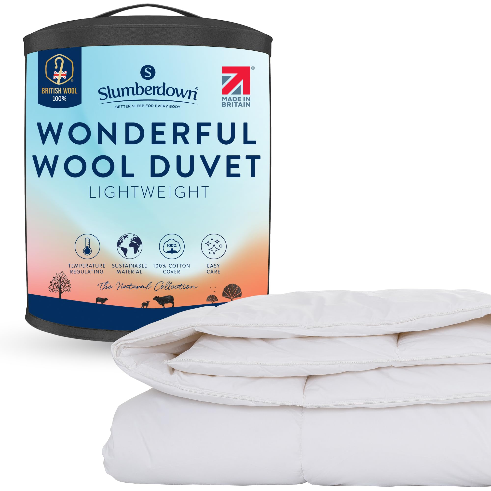 Slumberdown British Wool King Size Duvet 3-5 Tog Lightweight & Cooling Summer Quilt for Hot Sleepers | 100% British Wool, Naturally Regulates Temperature, Hypoallergenic & UK Made (225 x 220cm)