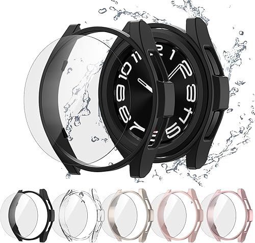 5+5 Paquete de protectores de pantalla para Samsung Galaxy Watch 6 Classic de 1.693 in, funda protectora JZK Hard PC + Película protectora de
