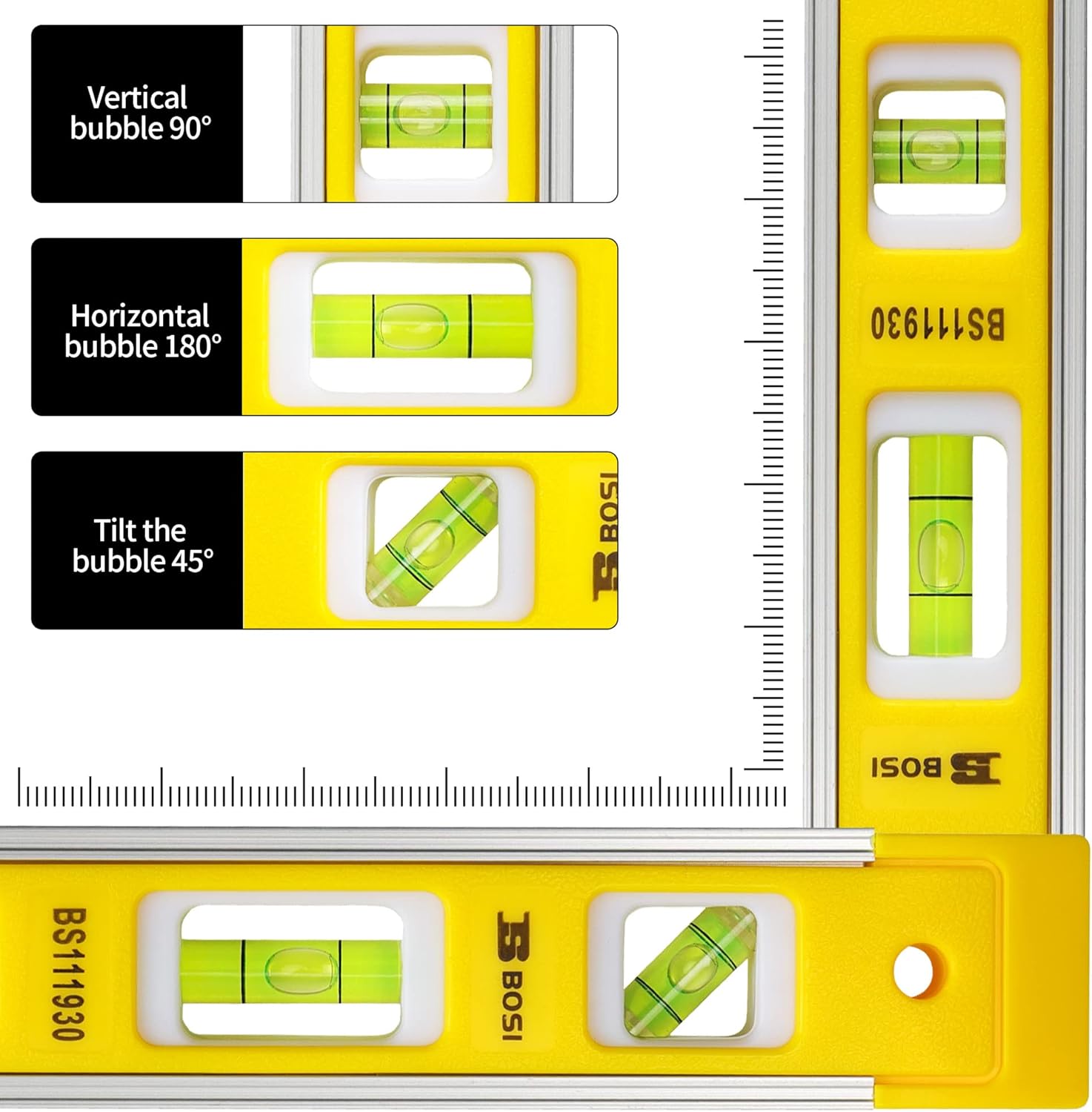 9 Inch Magnetic Torpedo Level, Magnetic Box Level 45°/90°/180° Bubbles, Small Level Tool for Measuring
