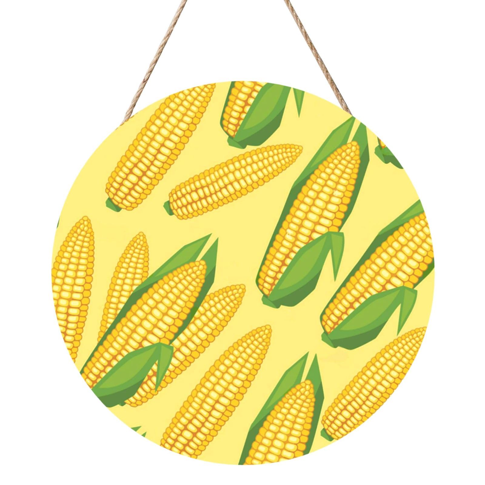InOmak Fresh Ripe Corn Cobs, Round Wood Panel Painting 12 in, Wall Hanging Painting For Home