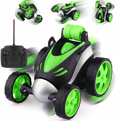 Rotating & Rolling Rechargeable Small Stunt Racing Car Toy Comes with USB Charging Cable & Remote Controller | Power Source: Lithium Rechargeable Battery for Car (Green)