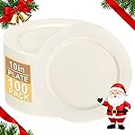 I00000 100 Pcs Ivory Plastic Plates,10inch Cream Dinner Plate, Elegant Disposable Plates Perfect for Christmas Party,Wedding, Baby & Bridal Shower (100 Guests)