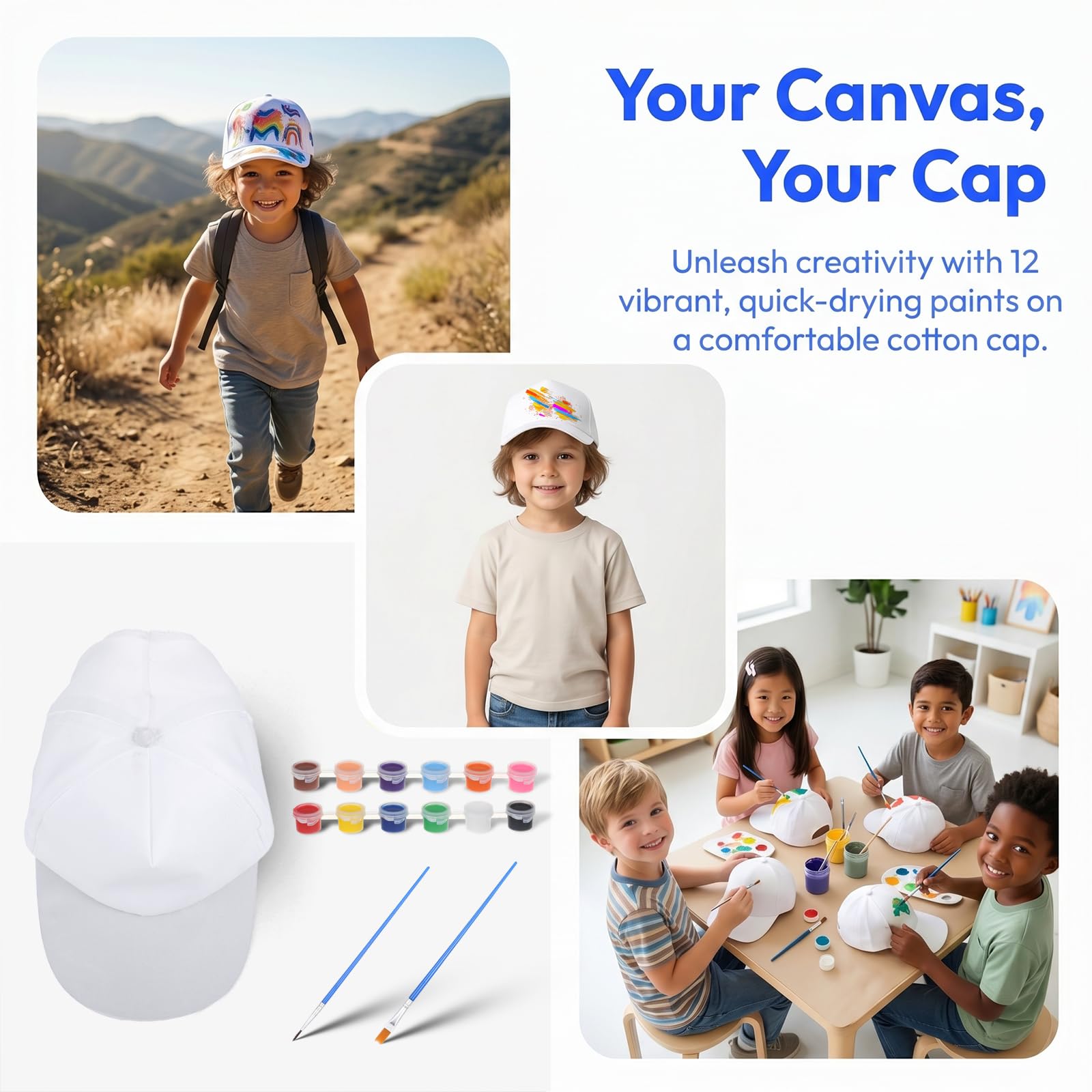 Amosfun 12 Cappellini da Baseball Fai-da-te per Bambini da Dipingere – Cappellini Creativi da Dipingere per Compleanni, Scuola, Lavoretti E Attività di Gruppo