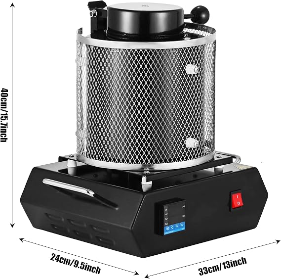 1600W Gold Electric Smelting Furnace, 1150C/2102F Digital Melting Furnace Machine, 1/2/3kg Metal Smelter for Refining Casting, CE/FCC (Black 3kg)