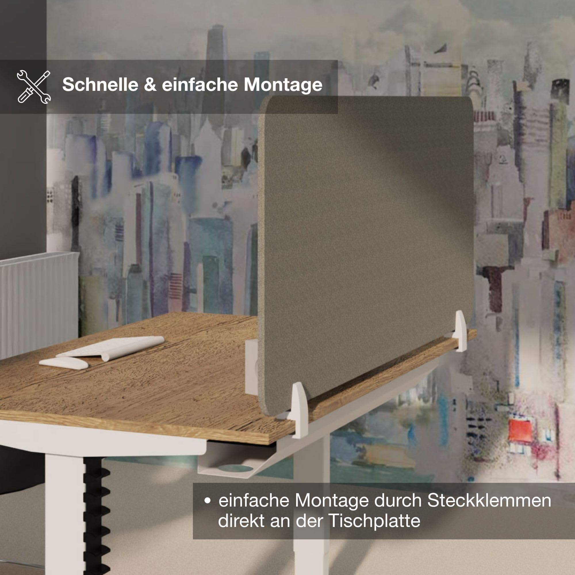 ASSMANN Trennwand Schreibtisch VITECO, 140x56cm, Akustik Sichtschutz