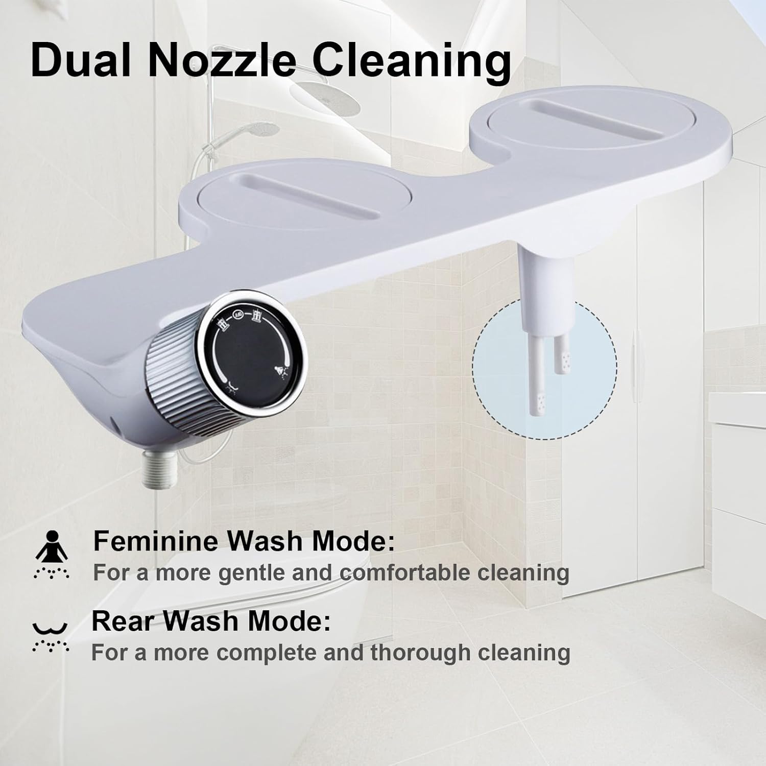 Bidet Attachment for Toilet, Non-Electric Bidet, 3 Wash Modes (Rear, Feminine, Self-Cleaning), Easy Installation, For Standard Home Toilets (Not for RV Use) - Image 4