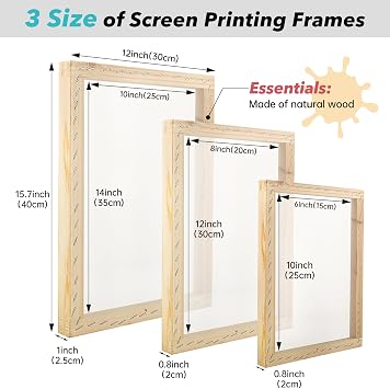 Ecoofor 53Pcs Screen Printing Kit All-in-One Set with 50W UV Exposure Lamp, 3 Size Wooden Screen Printing Frames, 6 Color Screen Printing Inks, 15 A4 Size Inkjet Transparency Films