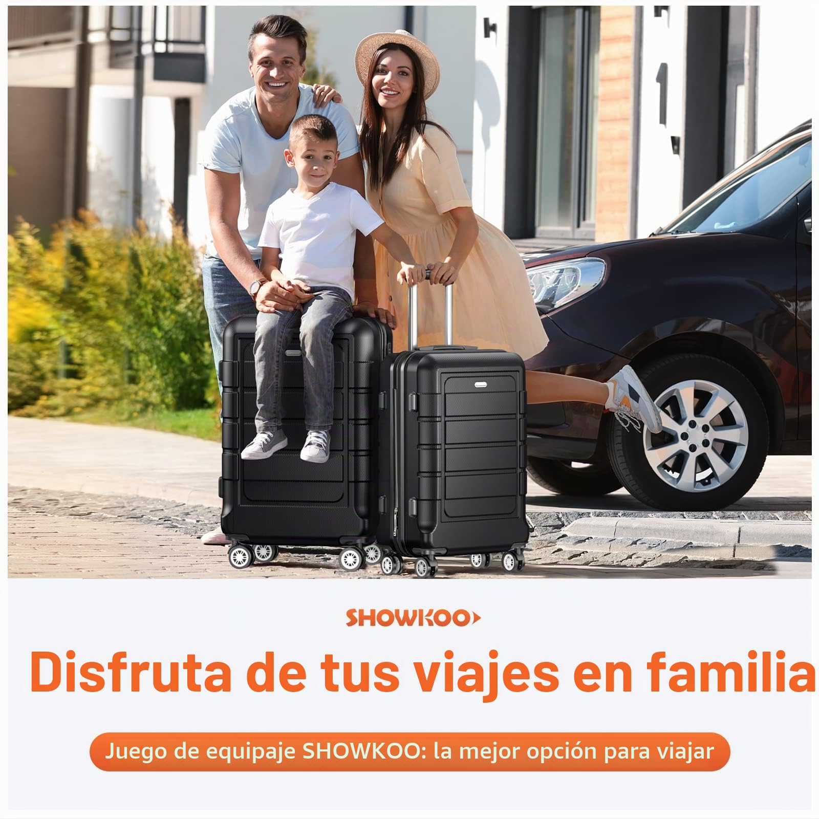 SHOWKOO Maletas de Viaje Medianas Rígidas 67cm ABS+PC Ampliable Maleta Trolley Cabina Ultraligera Duradero con 4 Ruedas Dobles Giratorias y Cerradura TSA, L - Negro