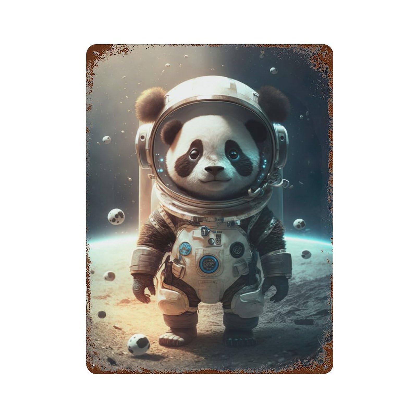 Astronaut Space Panda Bear 15.7"x11.8" Rustic Tin Plaque, Novelty Wall Decor for Living Room, Hallway And Home Decor
