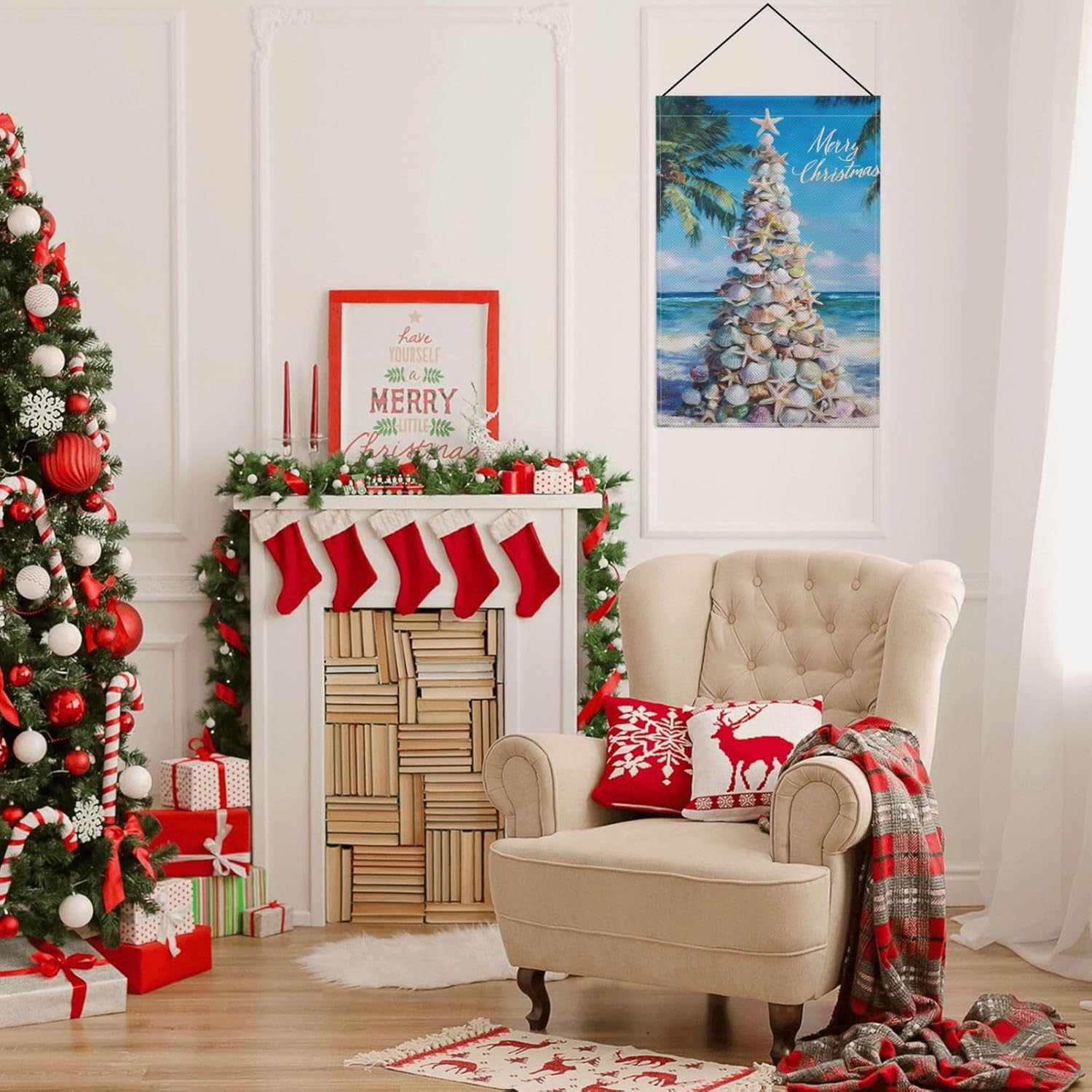 Beach Christmas Tree Garden Flag 12x18 Inch Double Sided Outdoor Flag Decorations Burlap Yard Flag For Holiday Outside Home - Image 7