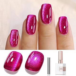 15ML Ice Glass Cat Eye Gel Polish with Magnet Holographic Glitter Shimmer Translucent Sheer Color Salon Soak Off Magnetic at Home (Pitaya Purple-MC1072)