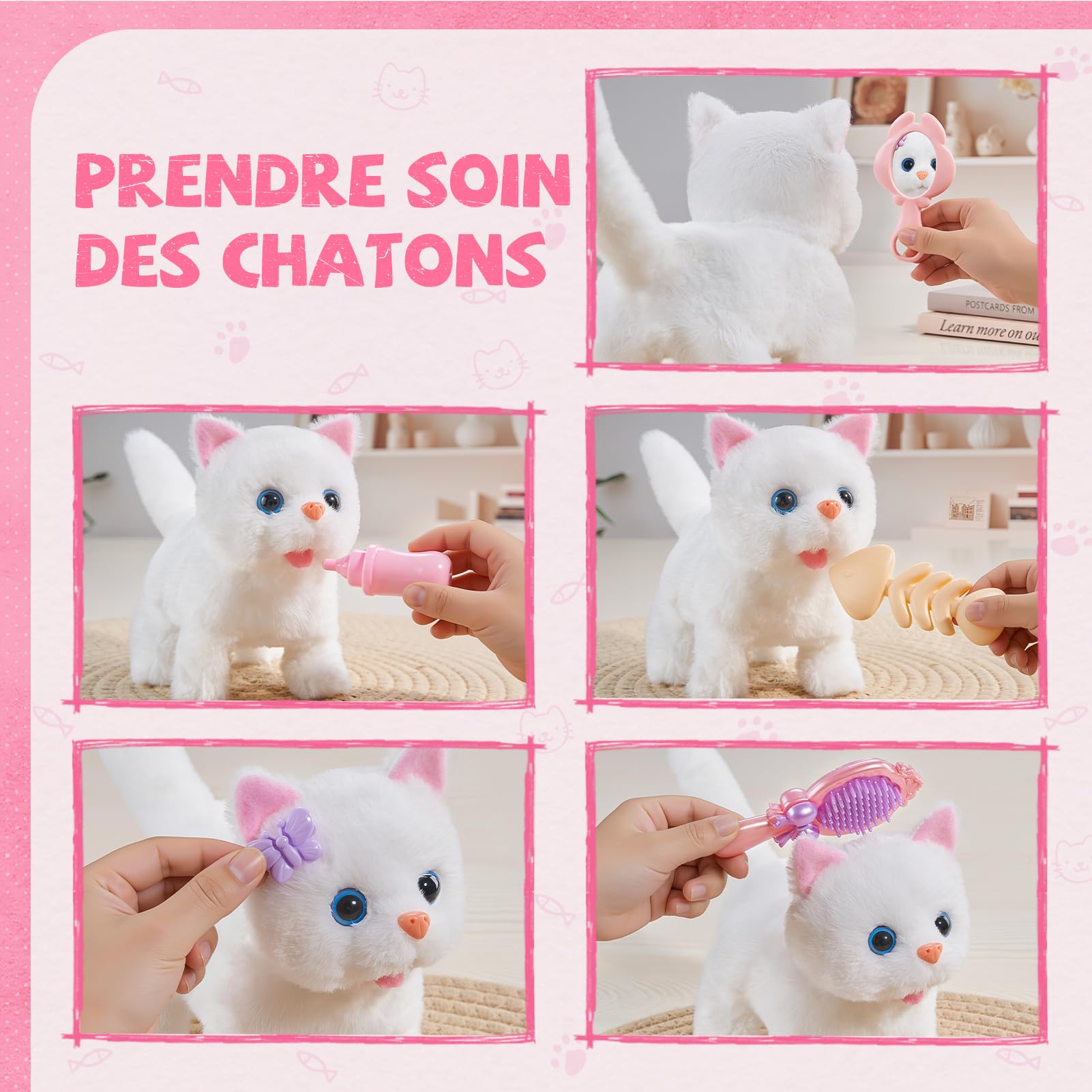 Jouet Chat Interactif pour Filles, Chat Robot avec Marche, Chat en Peluche Interactive 4 5 6 Ans