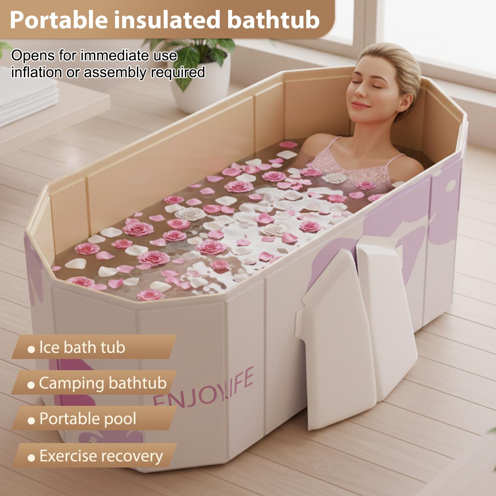 Vasca da bagno pieghevole per adulti – Vasca da bagno indipendente portatile, ideale per SPA a casa, all'aperto e per la famiglia 120 x 52 x 45 cm (bianco)