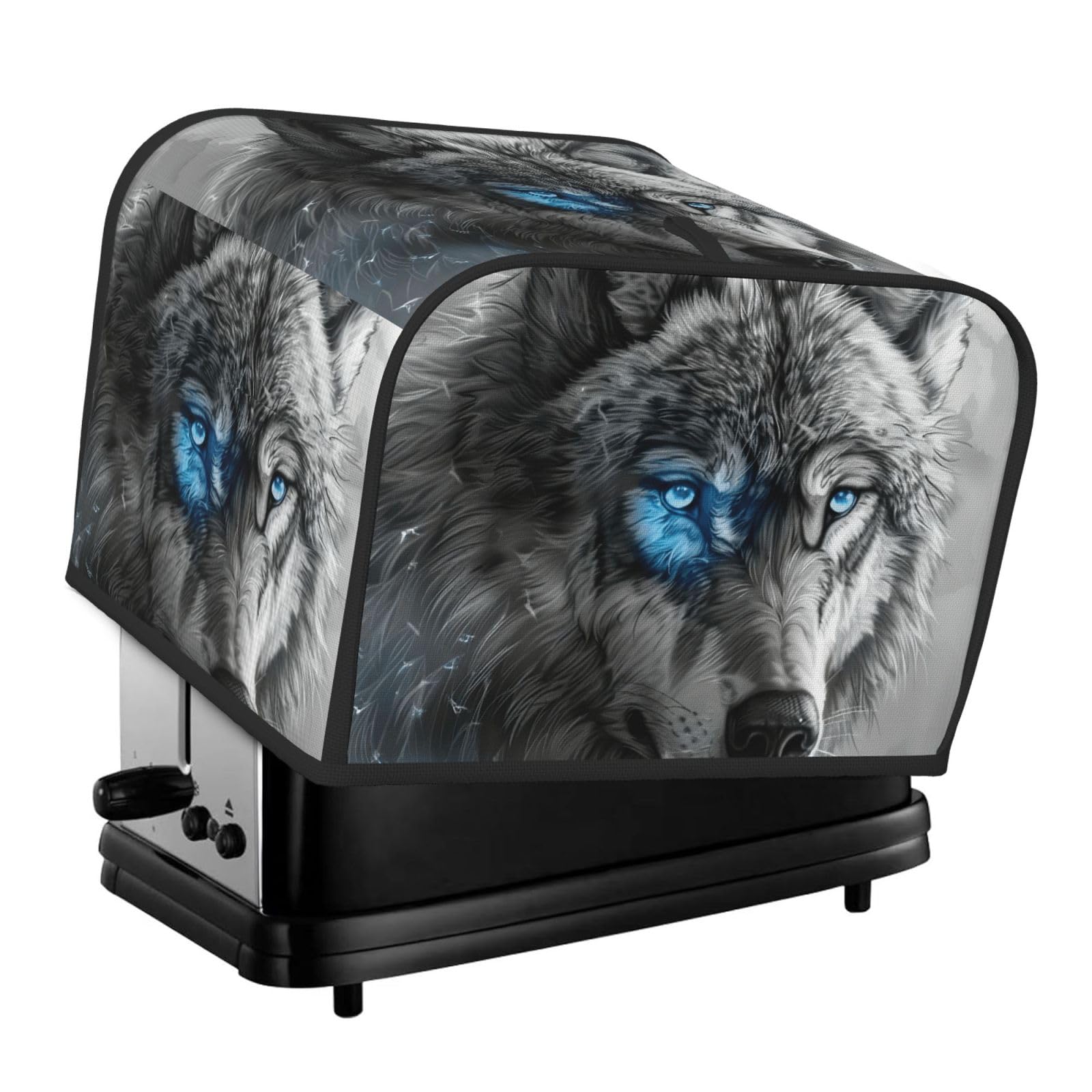 Blue Eyes Wolf Print 4-Slice Toaster Cover Dustproof Waterproof Kitchen Appliance Protector For Bread