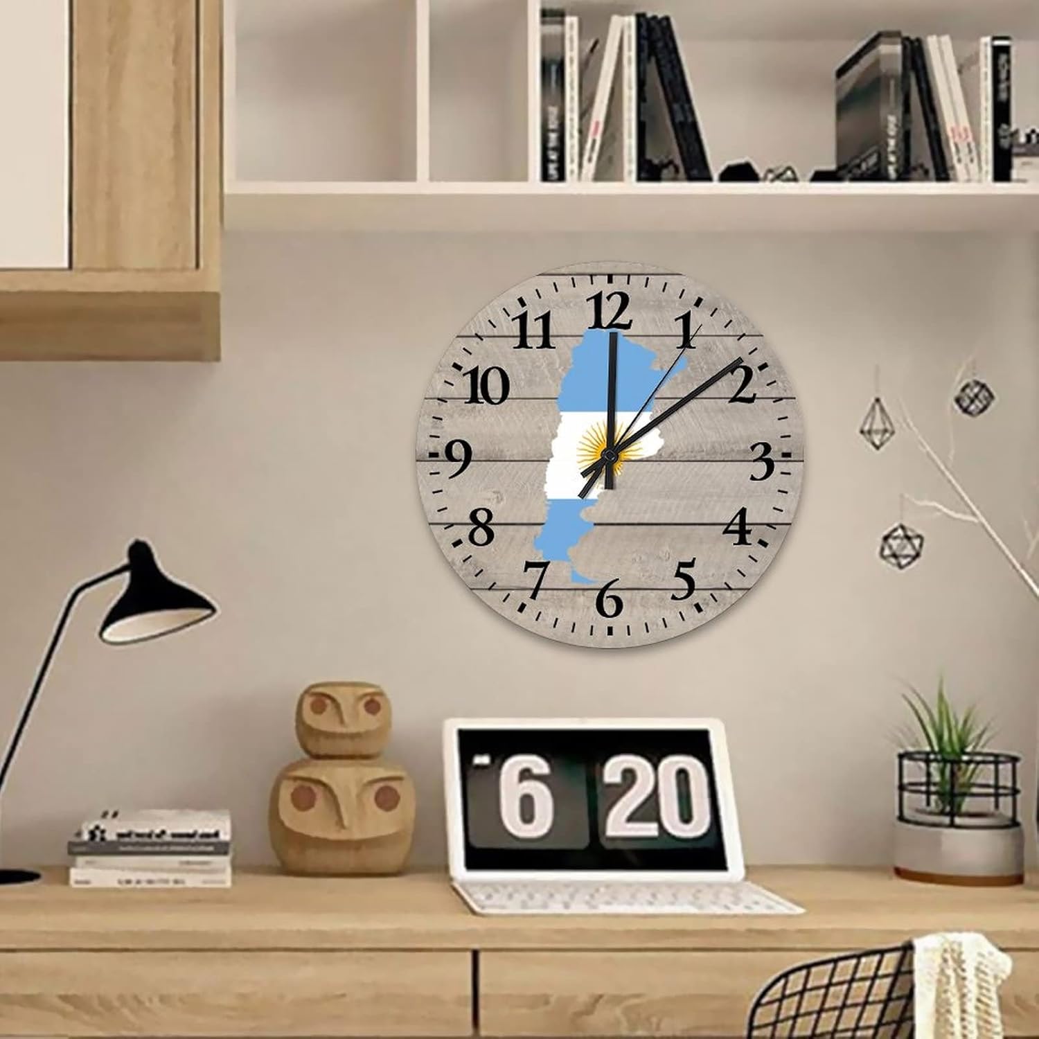 National Flag Argentina Outline Clocks 15 Inch, Country Outline Indoor Wall Clocks Silent Non-Ticking Battery Operated Round Arabic Numeral Clock for Home Office School