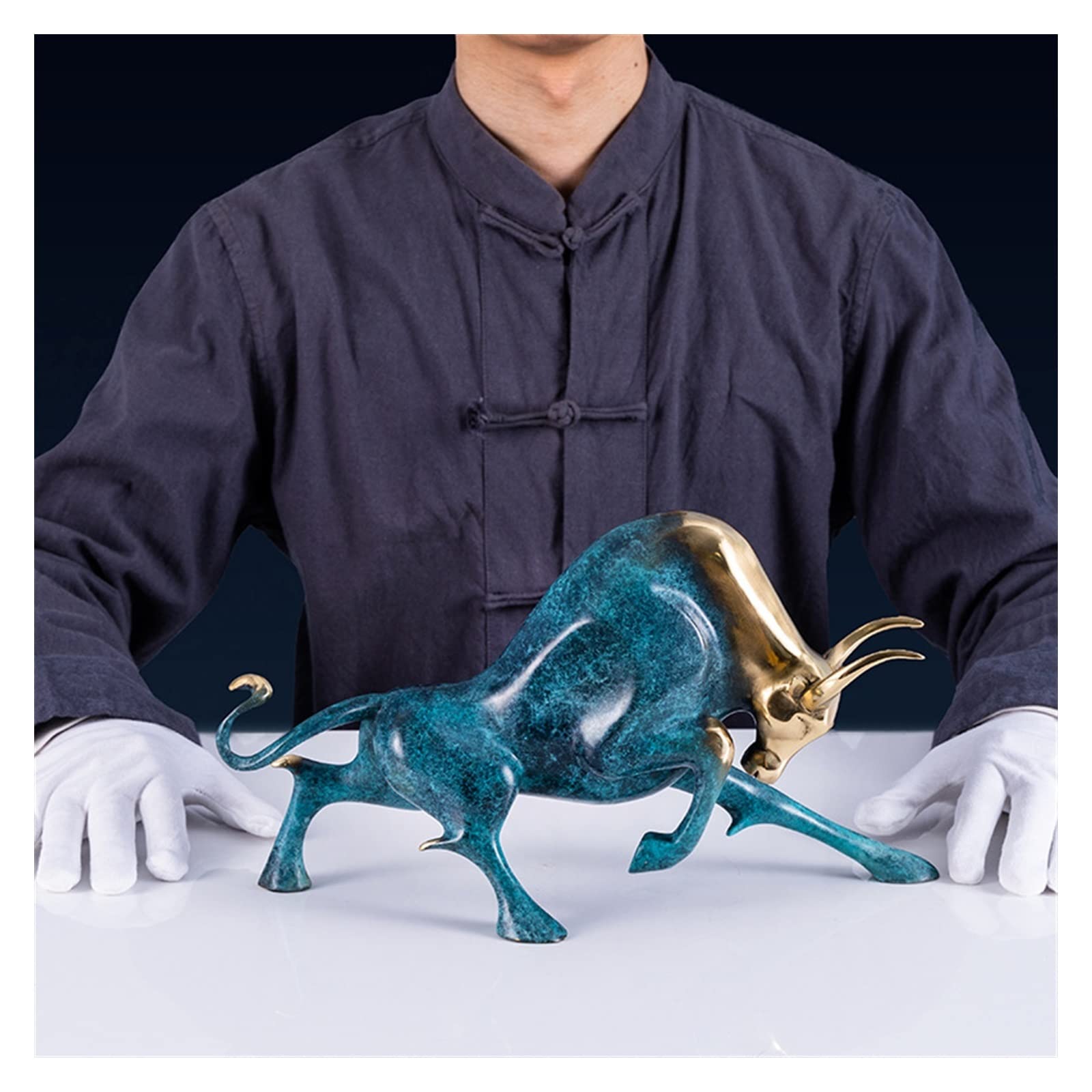 Dekoracje na biurko Miedziane ozdoby wejściowe bydło zodiaku ozdoby domowe rękodzieło salon biuro, aby przyciągnąć dekoracje bogactwa Akcesoria do biurka domowego(Blue)