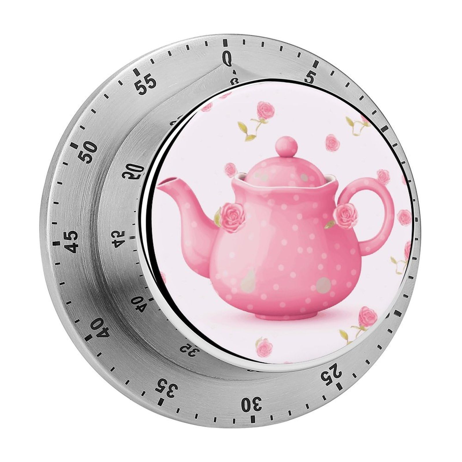 Pink Teapot Timer with Loud Alarm Precision 60 Minute Wind Up Timer Portable Manual Countdown Timers Exquisite Stainless Magnetic Kitchen Timers for Cooking Chef Clock