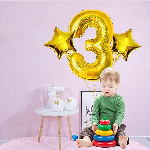 Vista 6 de Bornsun 40 Inch Gold Number 3 Balloons for Third Birthday,Gold Third Birthday Balloons,3rd Birthday Balloon Party Decor Supplies with Giant Number 3