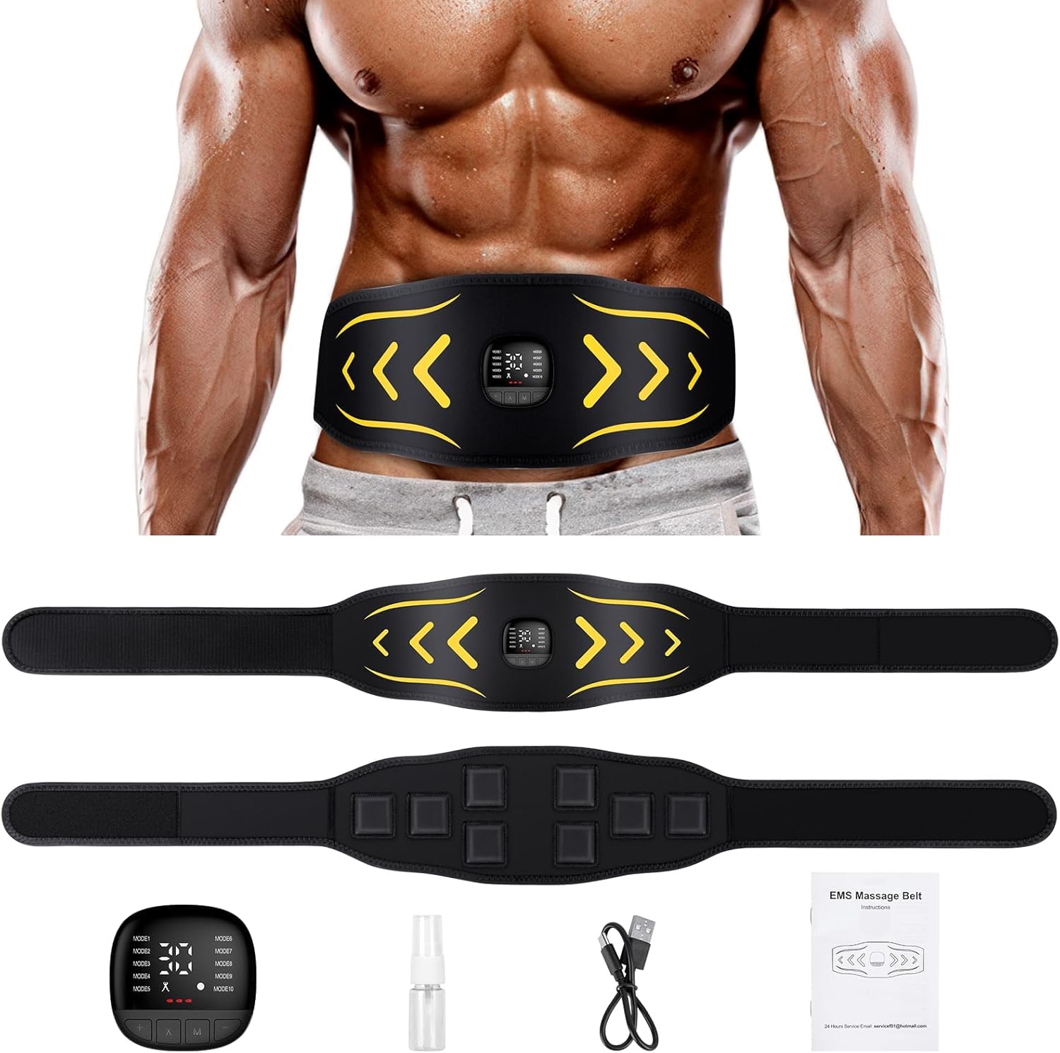 Electroestimulador Abdominal,EMS Estimulador Muscular con 10 Modos 30 Intensidades E Indicador De Consumo De CaloríAs para Hombres Y Mujeres