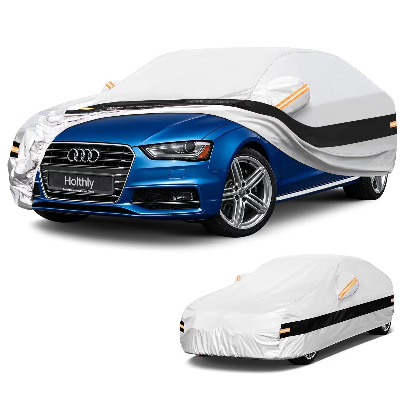 10 Layers Sedan Car Cover Custom Fit for Audi A4/S4 (1994-2026), Waterproof All Weather for Automobiles, Outdoor Full Cover Sun Dust Rain Protection with Cotton. Silver