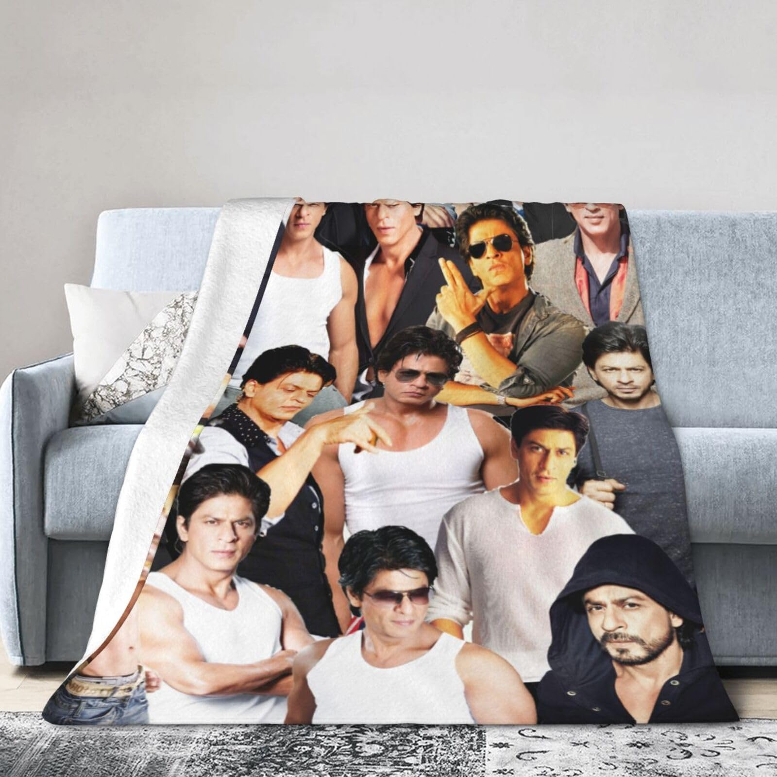 ShahRukh Khan Decke aus weichem und bequemem Wollfleece, Überwurfdecken für Sofa, Büro, Auto, Camping, Yoga, Reisen, Heimdekoration, gemütlich, Plüsch, Stranddecke, Geschenk